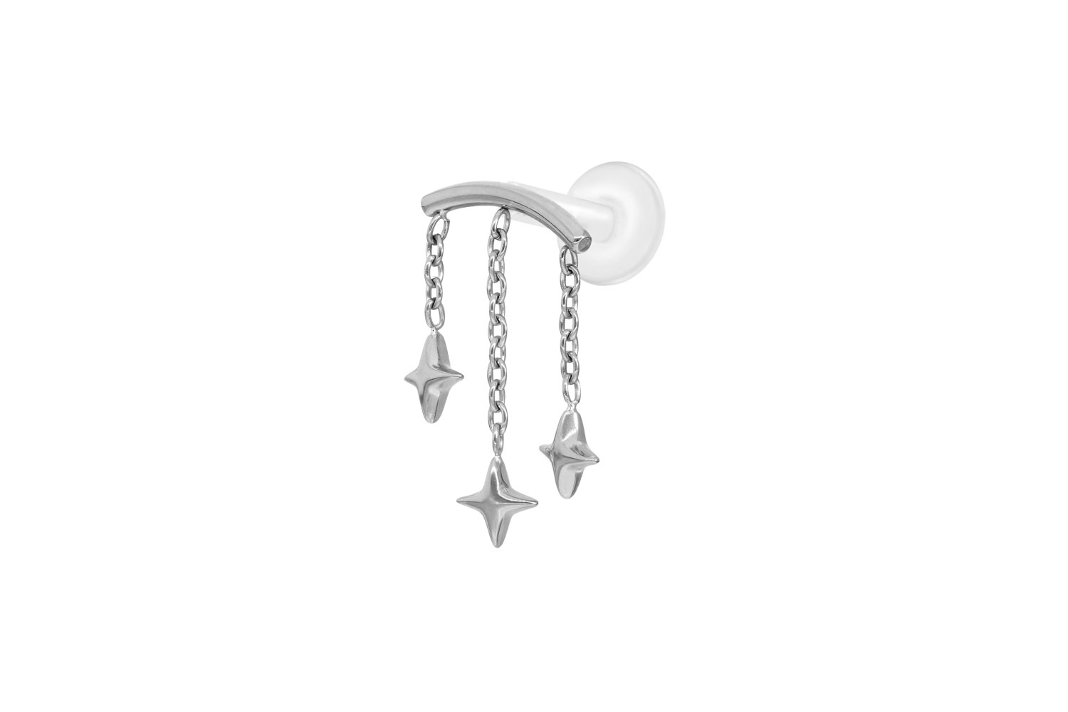 PTFE Labret Piercing mit Innengewinde + Titan-Aufsatz BOGEN + 3 STERNE